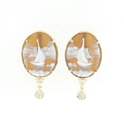 K18YG Shell Cameo Bông Tai - Hàng hiệu Chính hãng