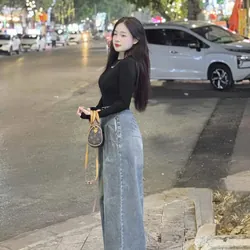 Quần jeans nữ ống suông ống rộng lưng cao tôn dáng màu xanh bạc đi học đi làm đi chơi  597110