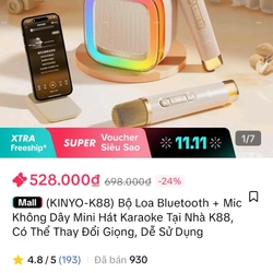 (KINYO-K88) Bộ Loa Bluetooth + Mic Không Dây Mini Hát Karaoke Tại Nhà K88