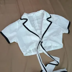 Quần short nữ trắng, áo kiểu trắng  989777