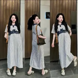 Trang phục thời trang nữ váy sơ mi, đầm phối áo đen, váy dài 973736