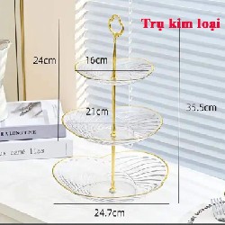 Đĩa 3 tầng, khay đựng bánh kẹo trụ kim loại 