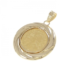K18YG(枠) Đồng xu Mặt dây chuyền - Hàng hiệu Authentic