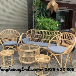 Bàn ghế sofa mây tự nhiên tay cuộn phòng khách 559231
