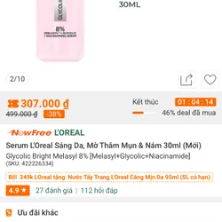 Pass lại Bộ Tinh chất và kem dưỡng L’oreal sáng da, mờ thâm nám 694529