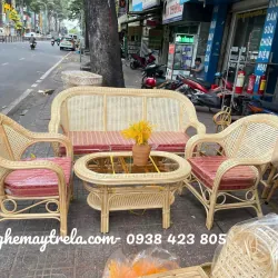 Bộ bàn ghế sofa mây kết hợp lưới mắt cáo 659506