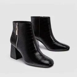 Giày boots nữ da bóng cao gót cao cấp màu đen size 36 1035428
