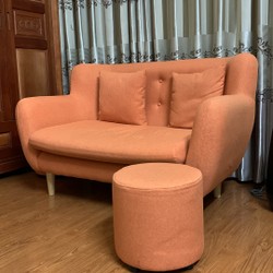 Sofa mini 1m2, 2 đôn, vải nỉ, màu cam, mới 90%