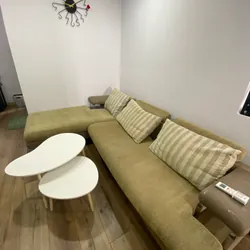 Sofa góc bọc nỉ phối da , khung inox 559383