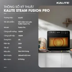 Nồi chiên hơi nước Kalite Steam Fusion Pro 4in1 20L chiên hấp nưỡng rã đông chính hãng 573036