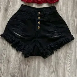 Quần short nữ 4 nút cạp cao màu đen, lai tua Tình trạng: mặc 1–2 lần, còn rất mới (~98%) 1008515