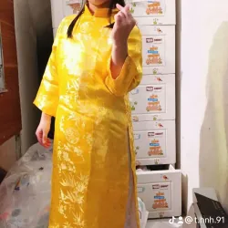 Trang phục truyền thống áo dài nữ vàng kim loại phối họa tiết hoa - Kích thước phù hợp 716922