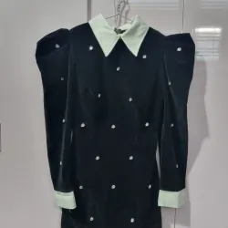 Đầm nhung nữ cổ tim phối đính đá sang trọng chất liệu vải mềm mịn 746076