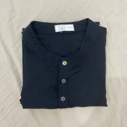 Áo linen cổ tàu đen 729065