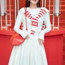 Váy nữ dài dài tay màu trắng phối eo thắt đậm chất mùa thu 777187