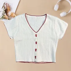 Áo len croptop nữ cổ chữ V (new còn tag)