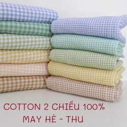 Vải xuất dư Cotton co giãn 2 chiều caro hồng baby 2,6m 393212