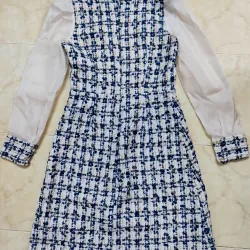 Đầm vải dạ caro tay voan kim tuyến dáng dài đi tiệc, đi chơi, đi làm còn mới 99% 925442