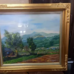 Tranh Phong cảnh Nhật Bản, Tranh sơn dầu phong cảnh núi Takai có chữ kĩ họa sĩ. Hàng sách 576337
