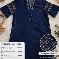 Đầm denim thêu sắc sảo – mặc giấu bụng cực đẹp