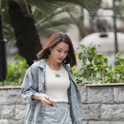 Chân váy kaki họa tiết hoa xanh nhã nhặn sz S 189363