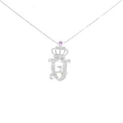 K18WG Chữ cái Y × Vương miện Sapphire Dây chuyền 0.02CT - Hàng hiệu Chính hãng