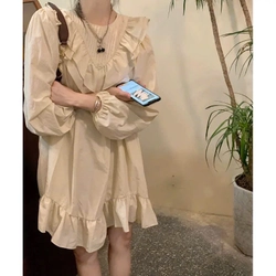 Pass Váy babydoll trắng kem cổ tròn phối bèo – bánh bèo nhẹ nhàng, cực dễ thương  476857