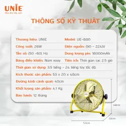 🌀 QUẠT SÀN TÍCH ĐIỆN UNIE UE-880 – HOẠT ĐỘNG 48H, SẠC NHANH 2.5H 🌀 726142