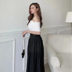 ( kèm quà tặng ) Chân Váy Midi Vintage Tầng Bảng Lưng Lớn 46541