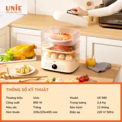 Nồi hấp UNIE UE560 dung tích lớn 18L, 3 tầng hấp, 12 tính năng tiện lợi 574520