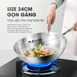 Chảo inox liền khối Kalite KFP2401 24cm, inox 304 3 lớp, vung kính chính hãng mới 100% 573925