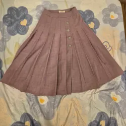 Chân váy nữ dài gấp ly dệt kim màu hồng phấn size S