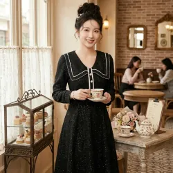 Váy lấp lánh kim sa thanh lịch, tiểu thư - Chất liệu len mềm, cho mùa thu đông 🍁🍁