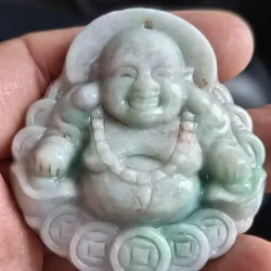 Tượng Phật Di Lặc bằng đá jade xanh 3D chạm khắc mỹ nghệ 928713