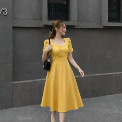 Đầm vàng xòe thời trang size L 933667