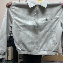 Áo khoác bomber nam nữ chất liệu giả da màu xám bạc size chuẩn 799434