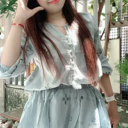 Set áo babydoll thêu hoa tay dài-set nữ babydoll hàng mới nguyên tag-hàng chuẩn bán shop 606801