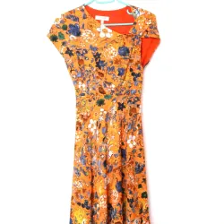 Đầm lụa hoa vàng xoắn cổ sz S