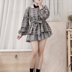 Áo kiểu sọc babydoll xám 79214