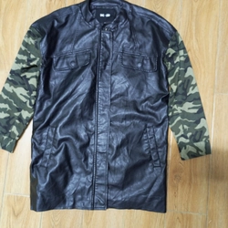 Áo da nữ dáng dài phối camo