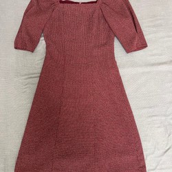Váy dạ tweed cổ vuông tay bồng Oyster - Size XS