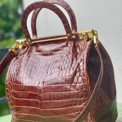 Kwanpen Túi xách nữ da cá sấu cao cấp màu nâu đỏ hàng hiệu 974438