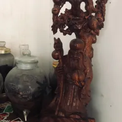 Tượng Gỗ Thần Tài Ông Địa Chữ Phúc Trạm Khắc Tinh Xảo Màu Nâu 781401