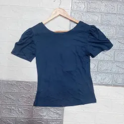 Áo thun cotton nữ tay phồng size S màu xanh đen chưa qua sử dụng 927232