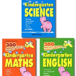 Sách Tiếng Anh - 300 Kindergarten -  Math, Science, English - bộ 3 cuốn đen trắng - mới