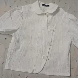 ÁO NỮ CỔ SEN TAY NGẮN - TRẮNG