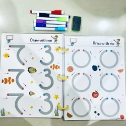 Đồ chơi giáo dục cho bé - Chính hãng Puzzle stroke line Viết vẽ xoá được + 6 bút lông 451309