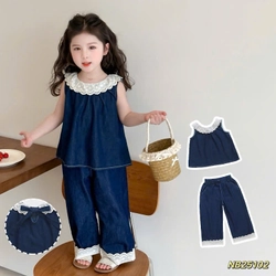 Set bò viền ren phù hợp đi chơi, đi học cho bé gái dưới 30kg