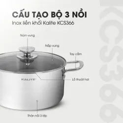 Bộ 3 nồi inox liền khối KALITE KCS366 – Bộ 3 size 18-20-24cm linh hoạt 572282