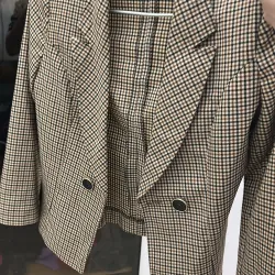 Áo blazer dáng suông, may đo, màu nâu kê caro, size s 1025246